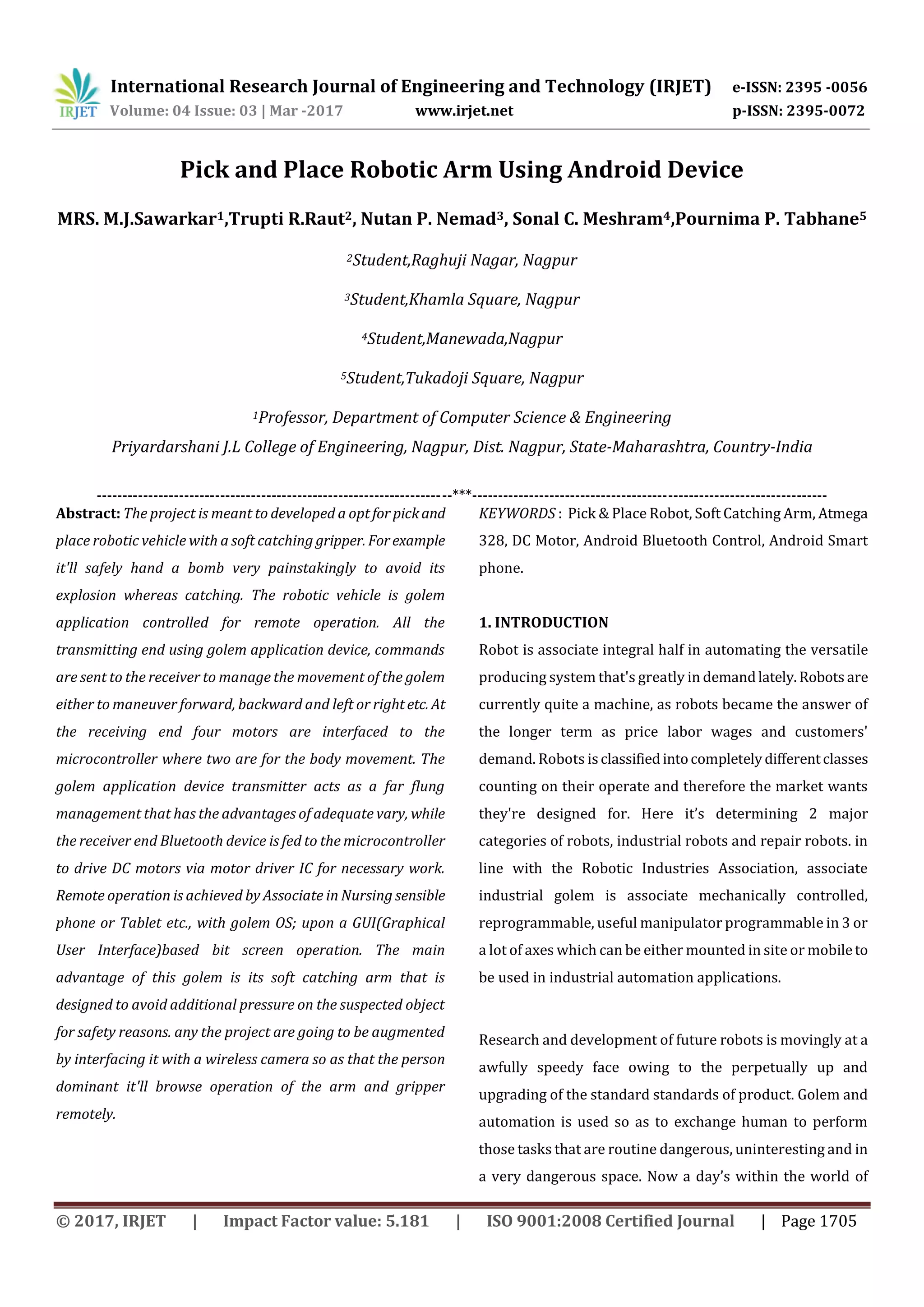 Pick and Place Robotic Arm using Android Device | PDF | Computer ...