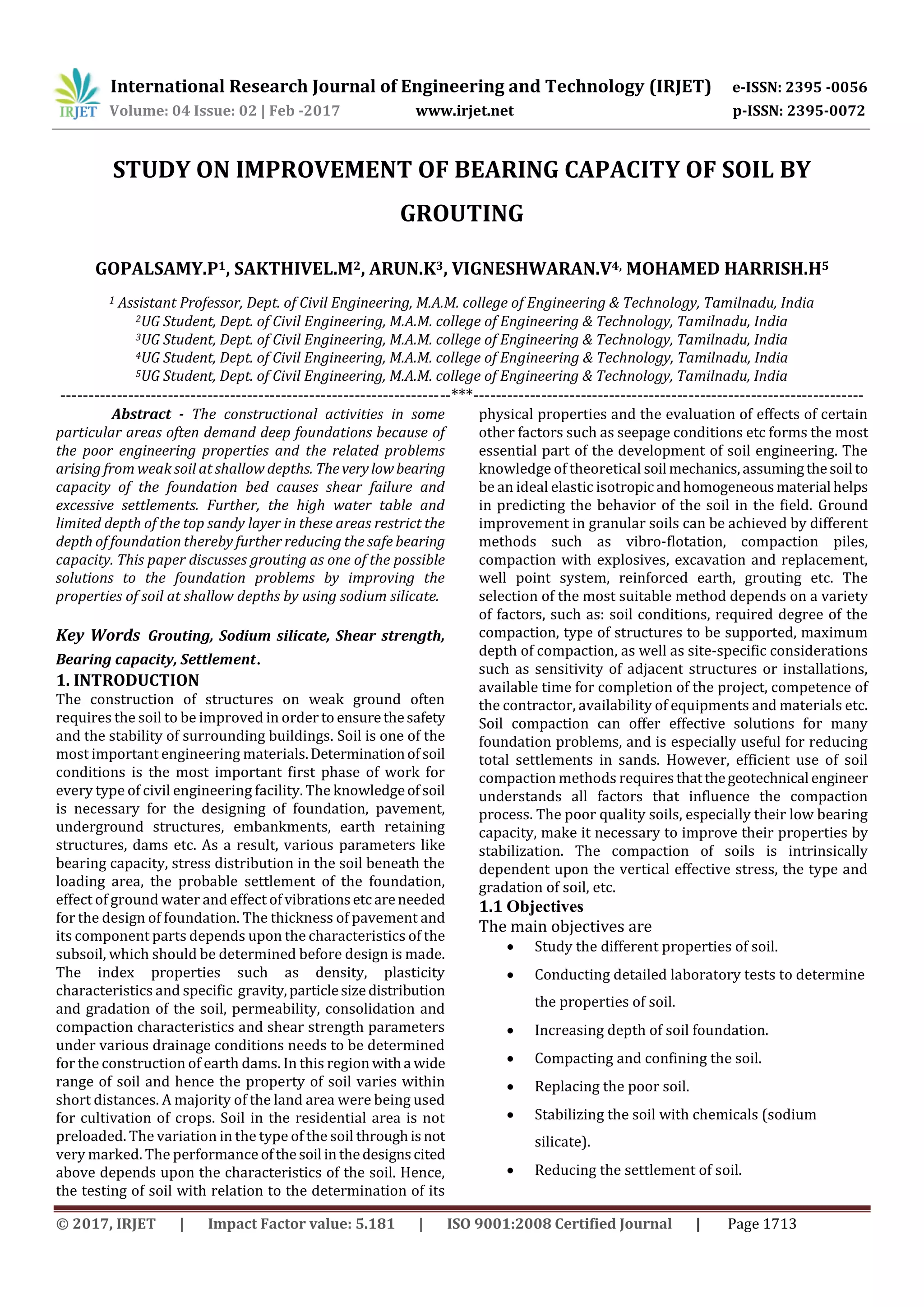 Study on Improvement of Bearing Capacity of Soil by Grouting | PDF