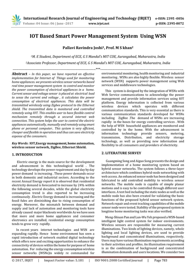 IOT Based Smart Power Management System using WSN | PDF | Home ...