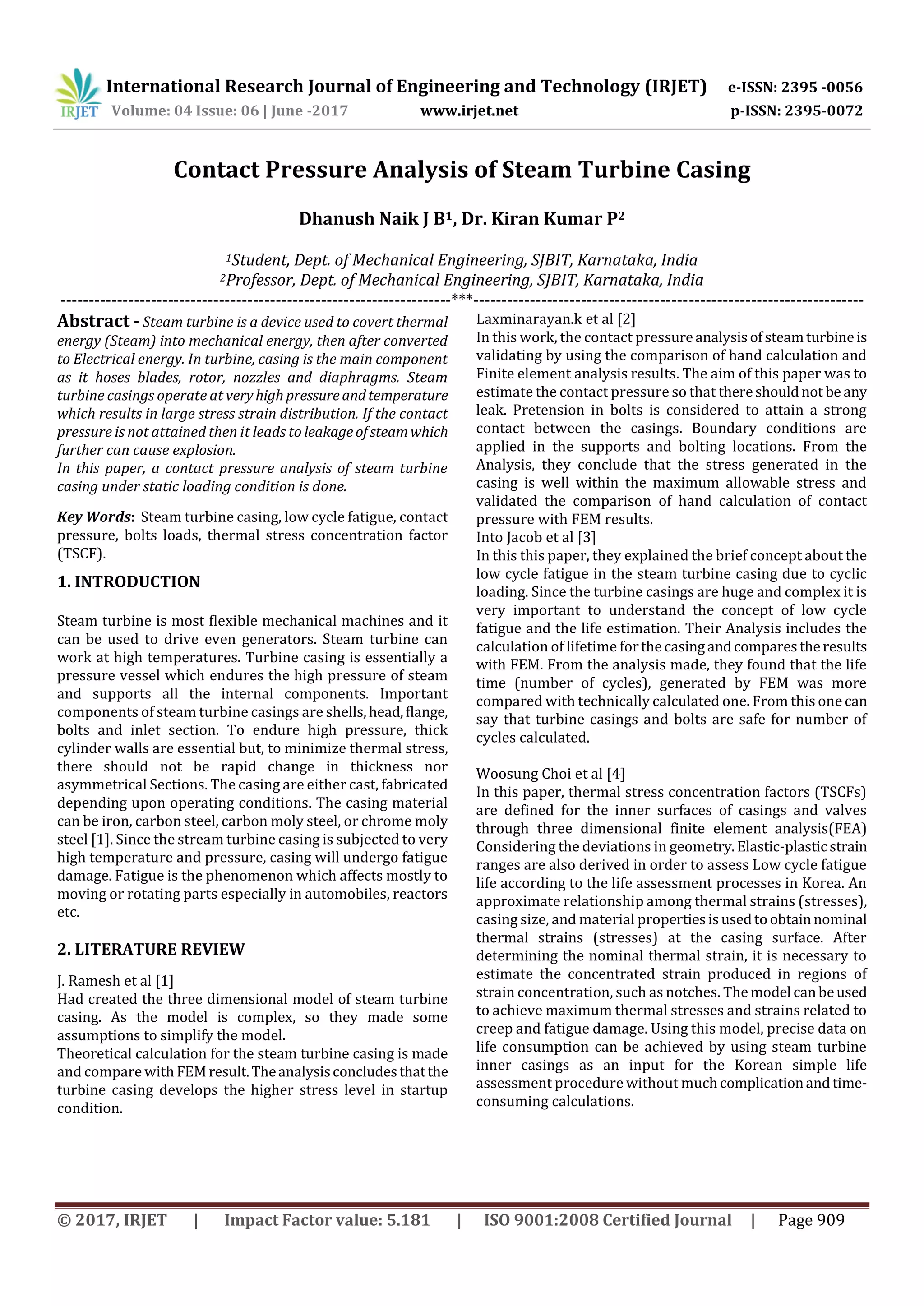 Contact Pressure Analysis of Steam Turbine Casing | PDF