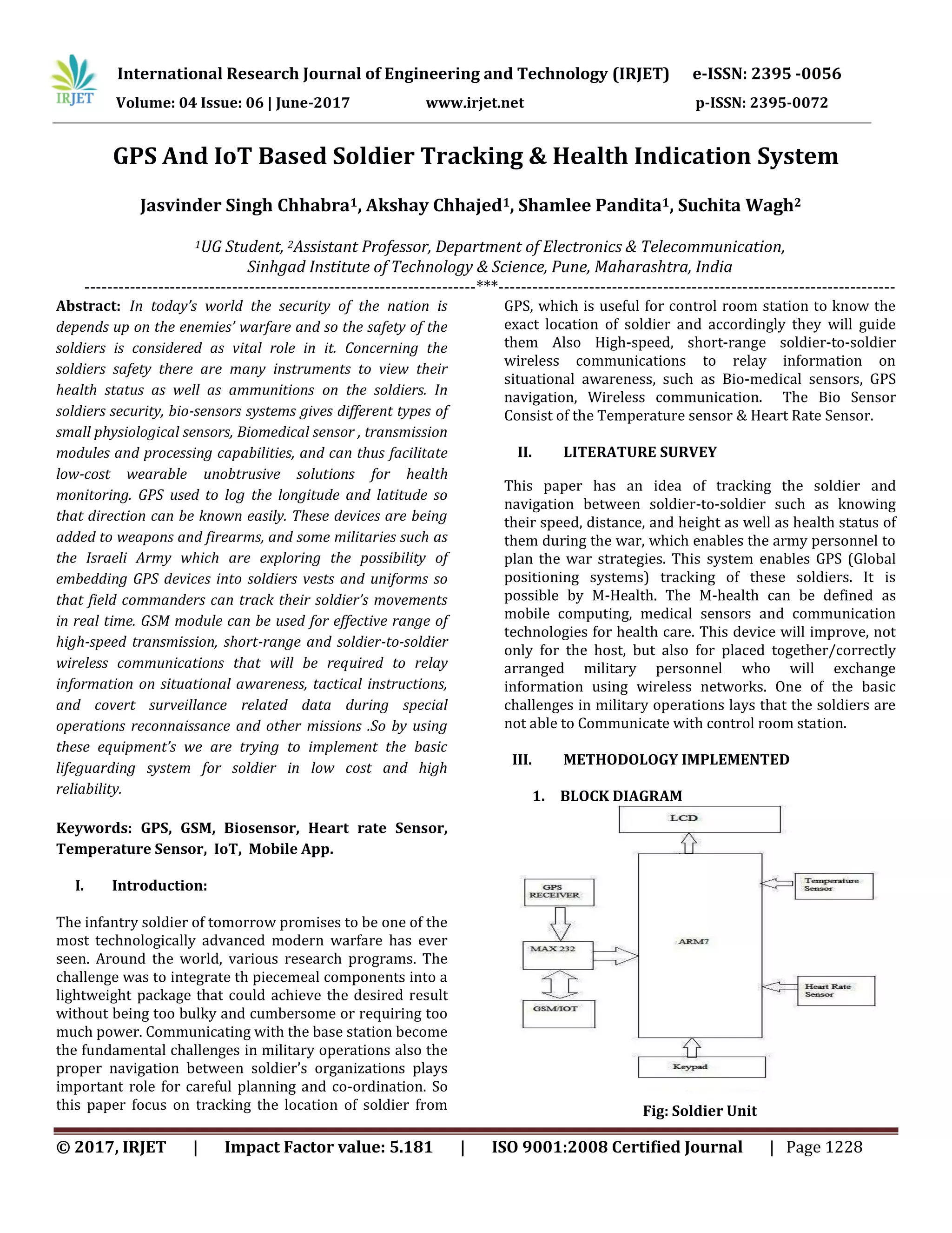 GPS And IoT Based Soldier Tracking & Health Indication System | PDF
