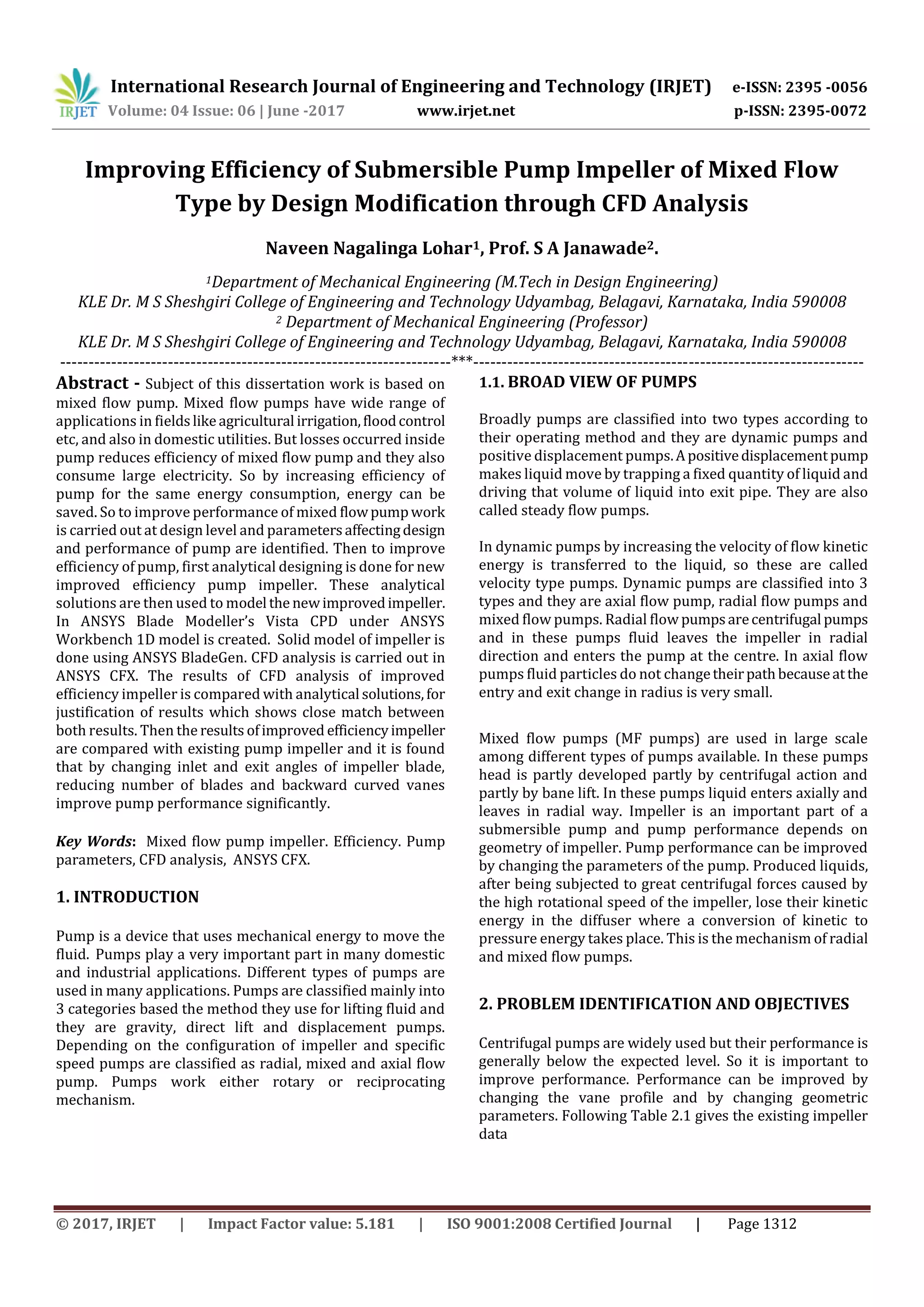 Improving Efficiency of Submersible Pump Impeller of Mixed Flow Type by ...