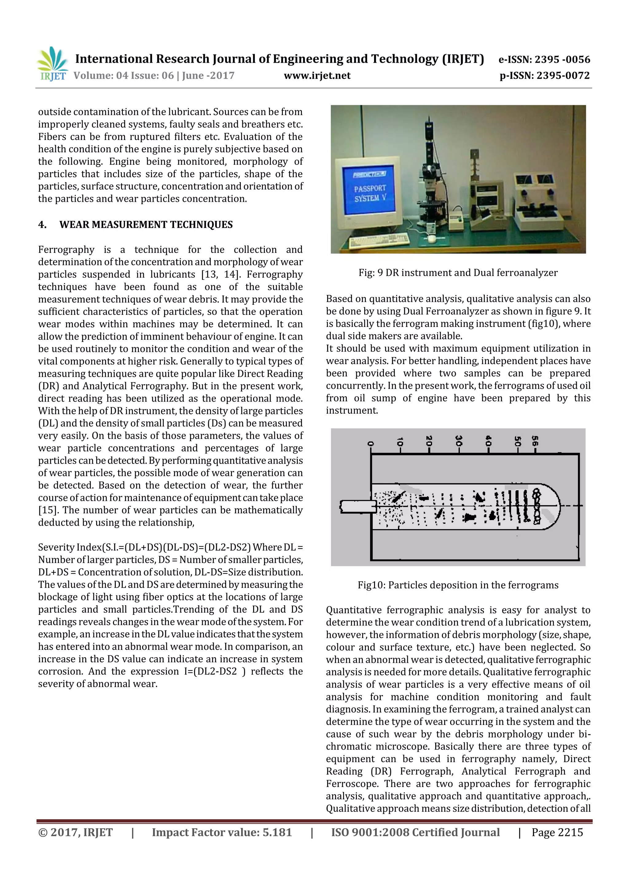 Analysis of Wear Rate of Internal Combustion Engine using Ferrography ...