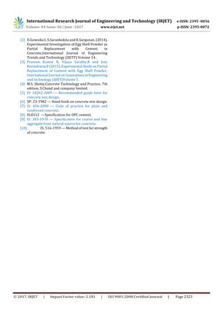 An Experimental Study on Partial Replacement of Cement with Egg Shell ...