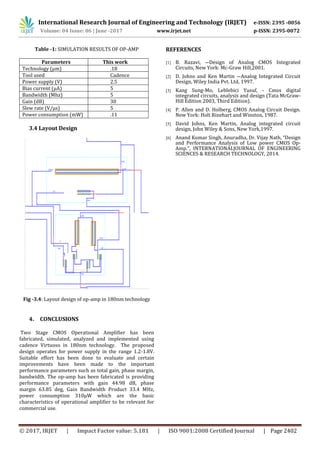 Design and Implementation of Two Stage CMOS Operational Amplifier | PDF