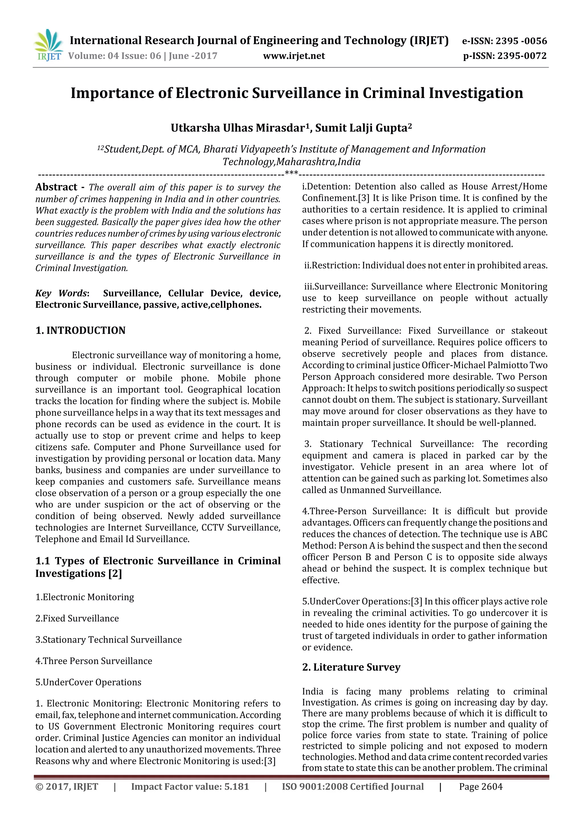 Importance of Electronic Surveillance in Criminal Investigation | PDF