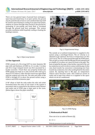 Performance Analysis of Single Pass Earth Tube Heat Exchanger for ...