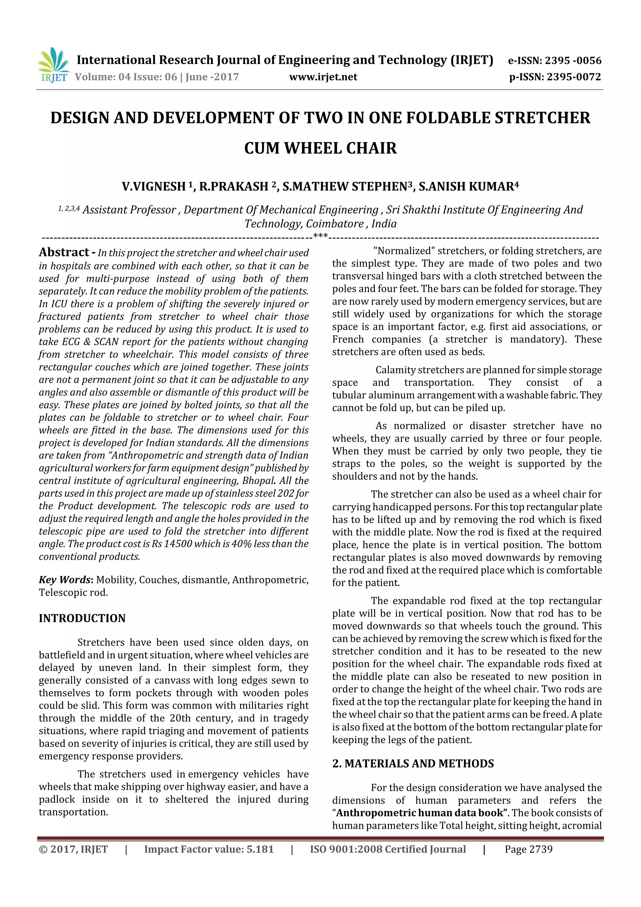 Design and Development of Two in One Foldable Stretcher Cum Wheel Chair ...