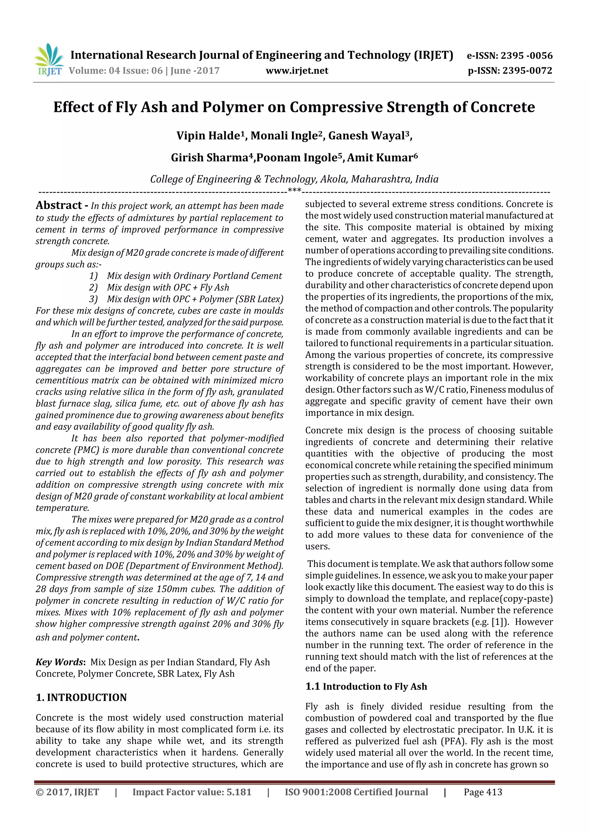 Effect of Fly Ash and Polymer on Compressive Strength of Concrete | PDF