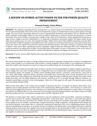 A Review on Hybrid Active Power Filter for Power Quality Improvement | PDF