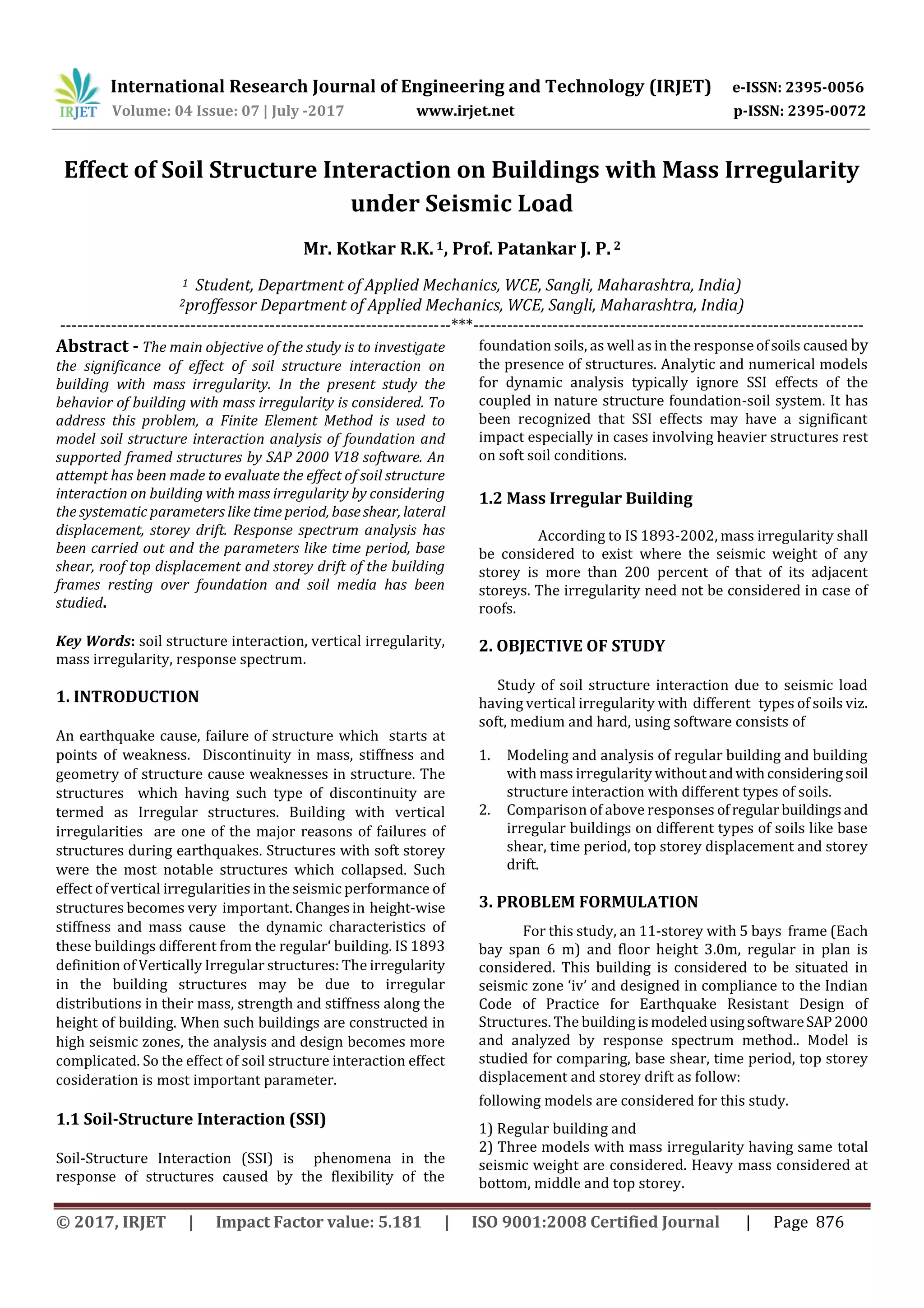 Effect of Soil Structure Interaction on Buildings with Mass ...