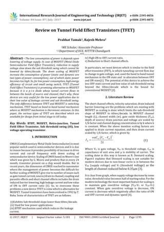 Review on Tunnel Field Effect Transistors (TFET) | PDF | Physics | Science