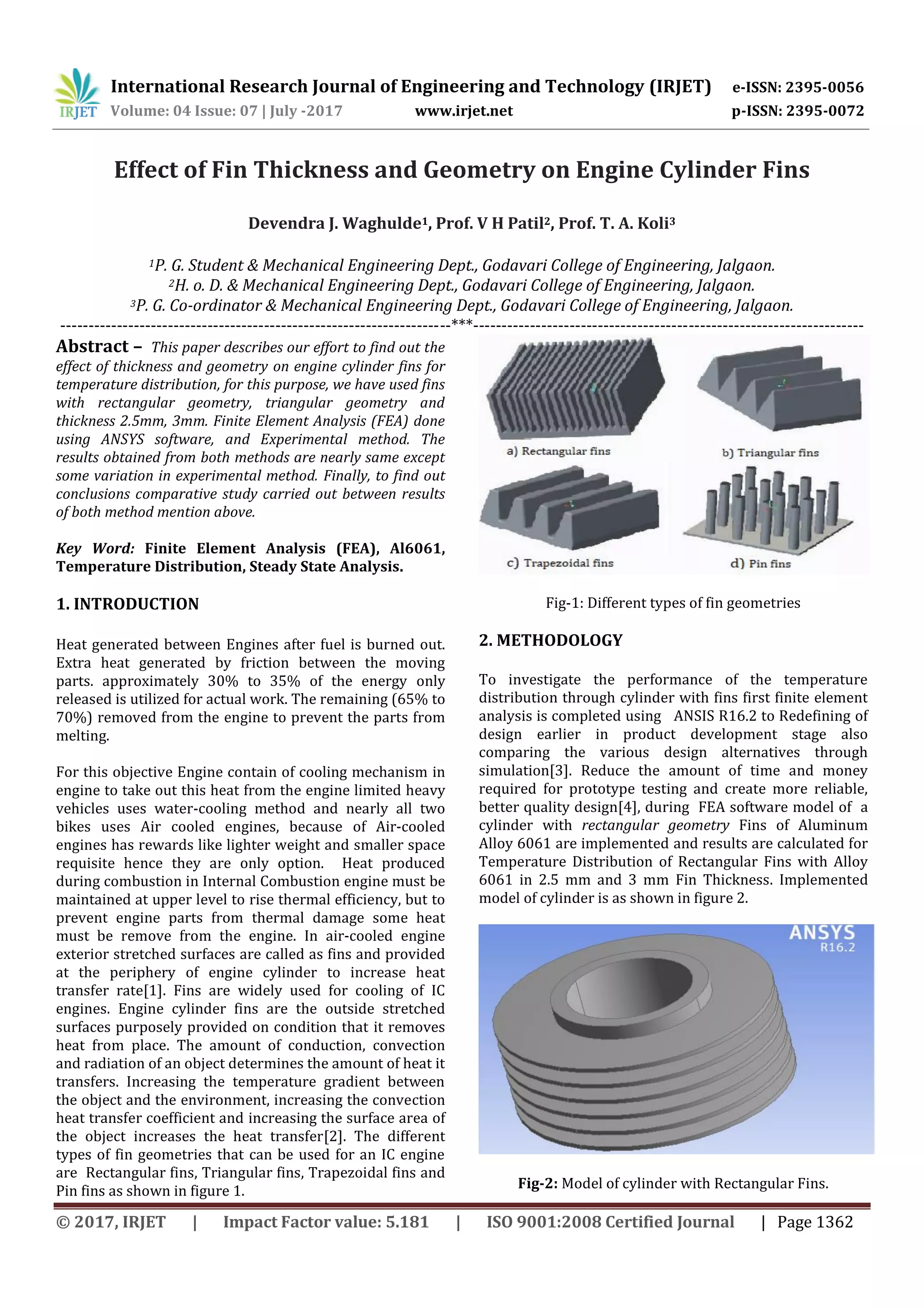Effect of Fin Thickness and Geometry on Engine Cylinder Fins | PDF