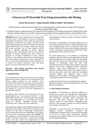 Irjet v4 iA Survey on FP (Growth) Tree using Association Rule ...