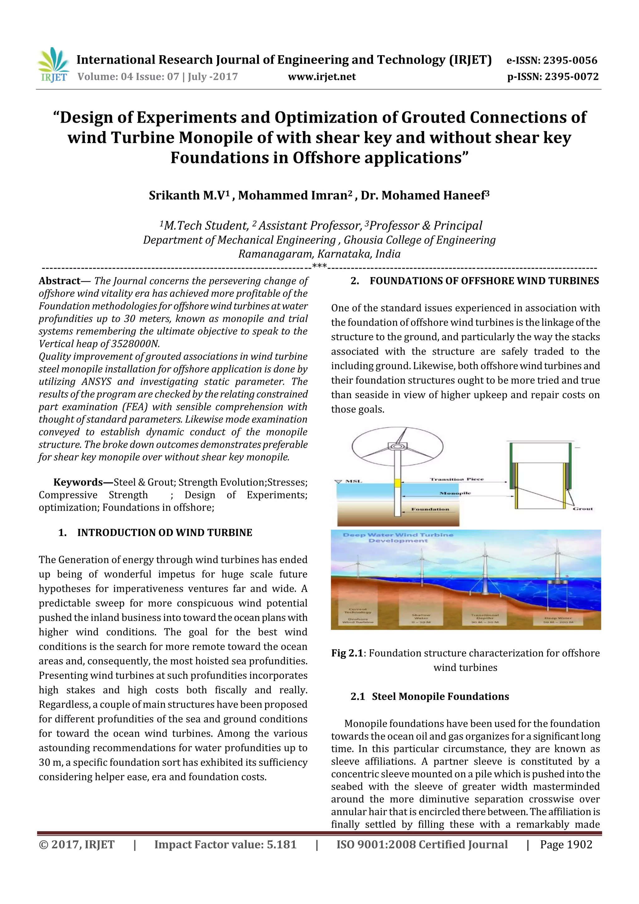 Design of Experiments and Optimization of Grouted Connections of Wind