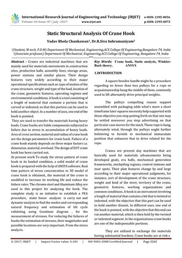 Static Structural Analysis of Crane Hook | PDF
