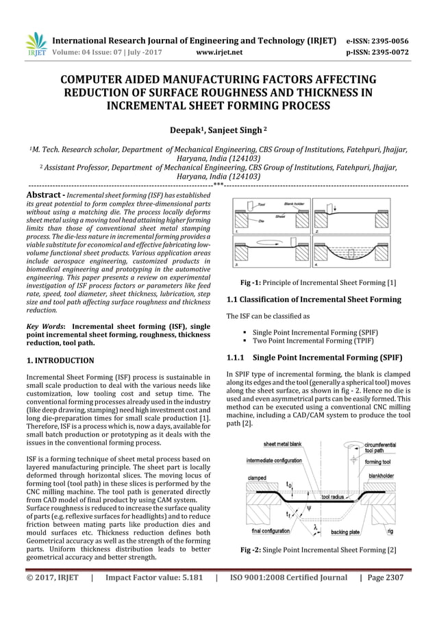 Computer Aided Manufacturing Factors Affecting Reduction of Surface Roughness and Thickness in