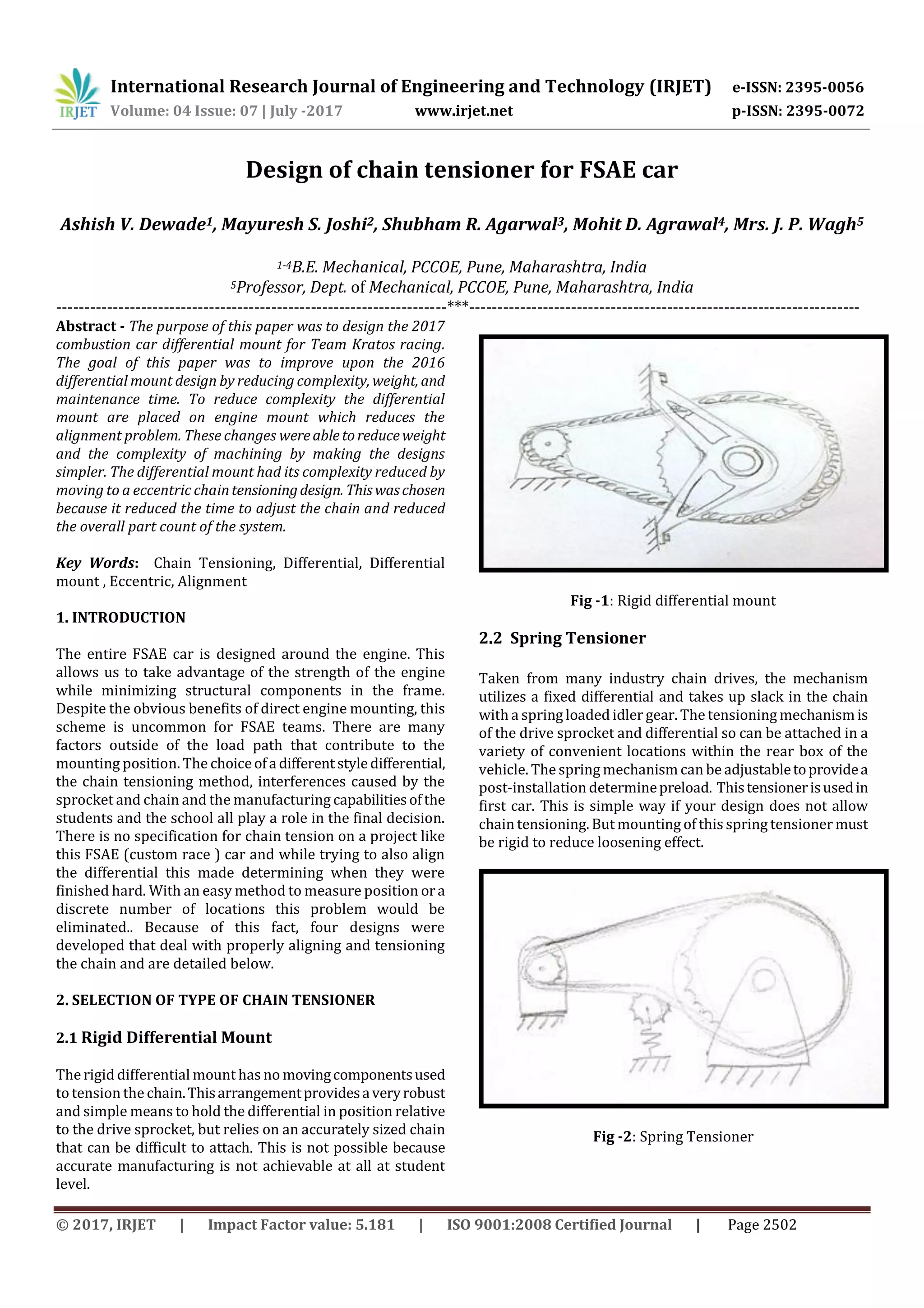 Design of chain tensioner for FSAE car | PDF