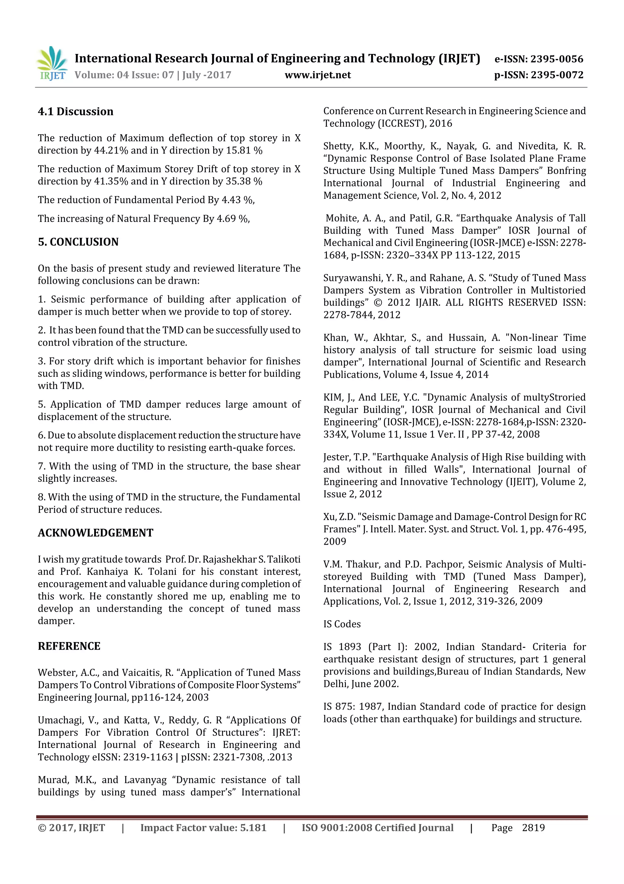Vibration Analysis of Structure using Tune Mass Damper | PDF