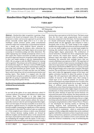 Handwritten Digit Recognition using Convolutional Neural Networks | PDF