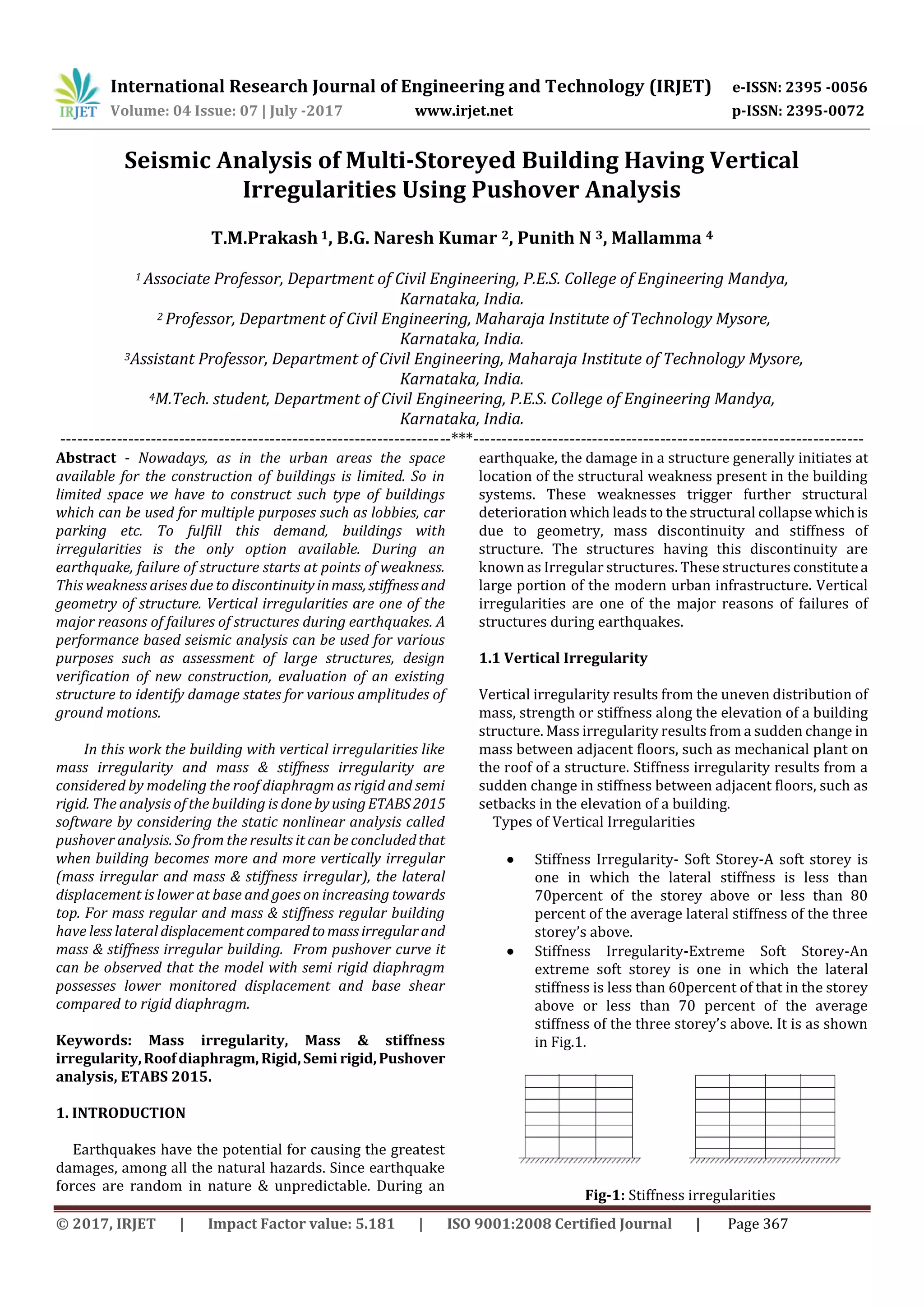 Seismic Analysis of Multi-Storeyed Building Having Vertical ...