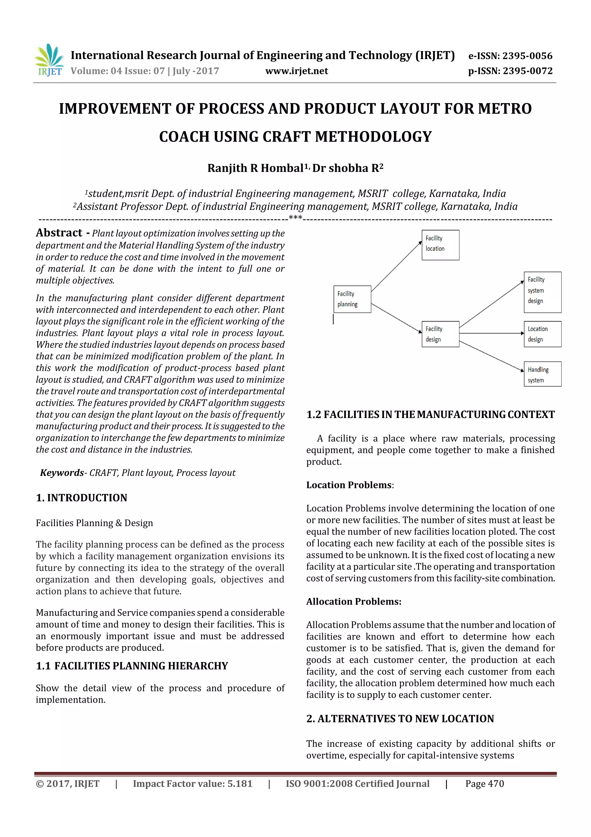 Improvement of Process and Product Layout for Metro Coach using Craft ...