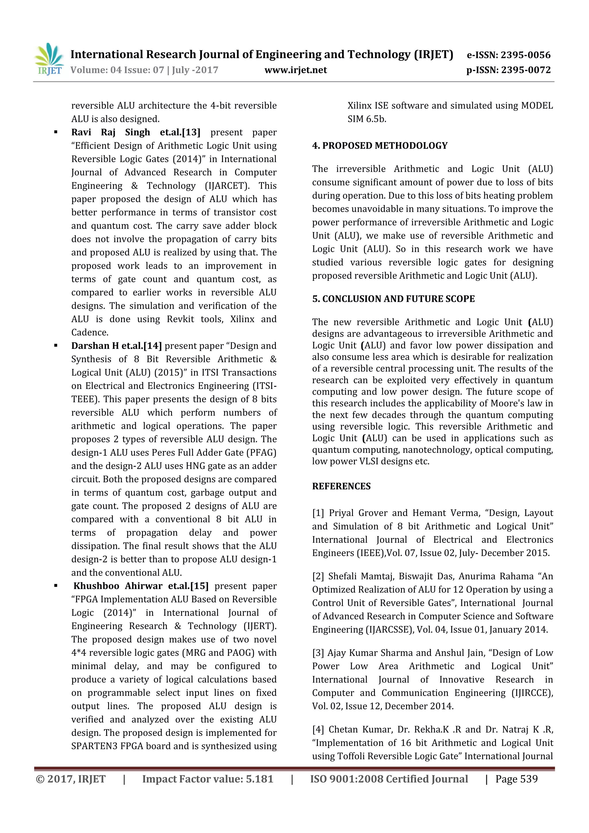 An extensive literature review on reversible arithmetic and logical