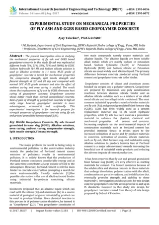 Experimental Study on Mechanical Properties of Fly Ash and GGBS Based ...
