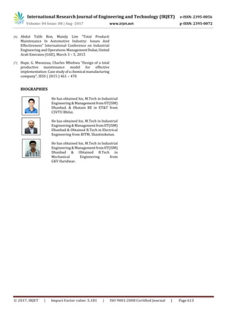 Tech 2395 Study of Total Productive Maintenance & It’s Implementation Approach in ...