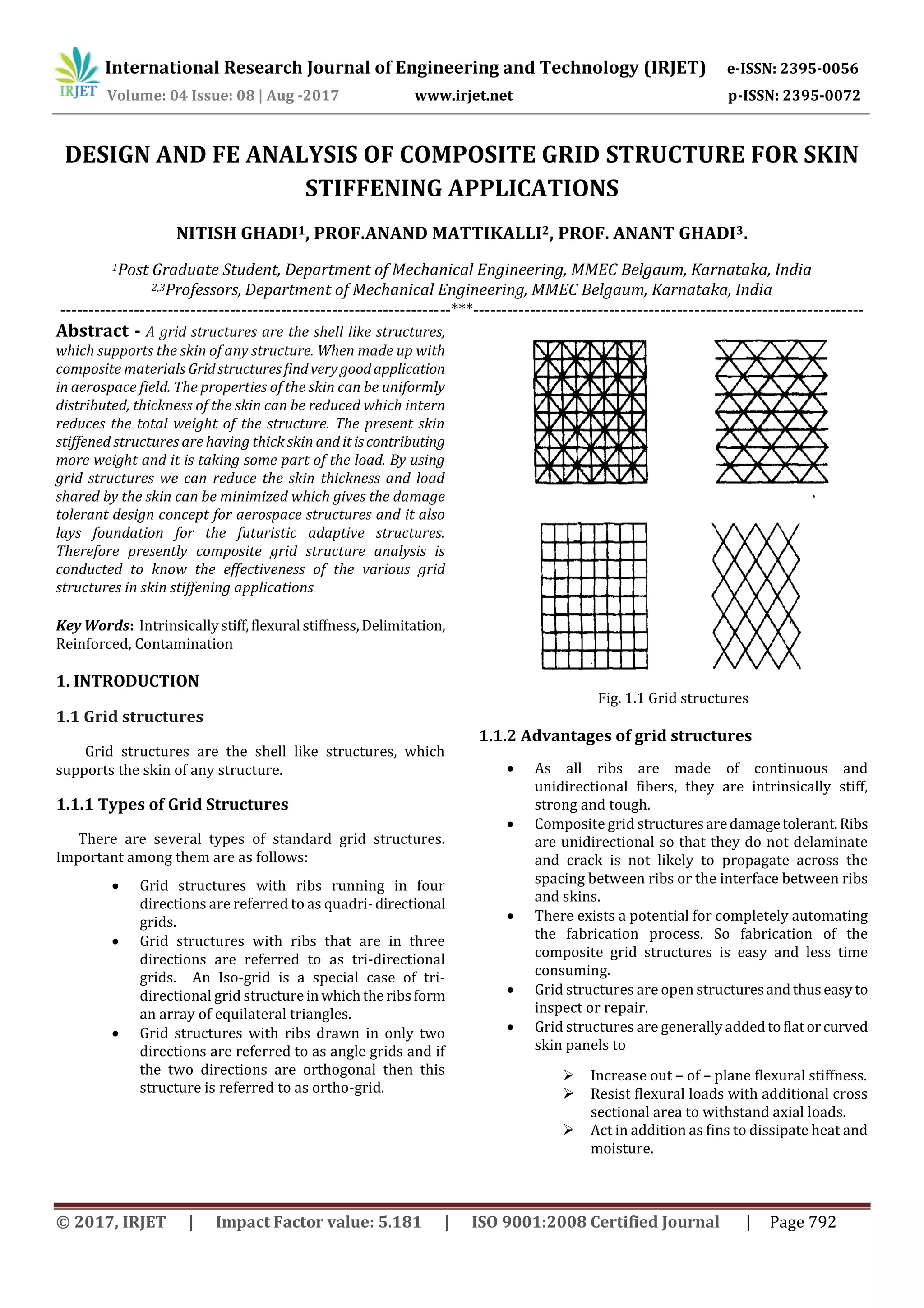 Design and Fe Analysis of Composite Grid Structure for Skin Stiffening