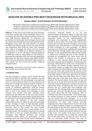 Analysis of Double Pipe Heat Exchanger With Helical Fins | PDF