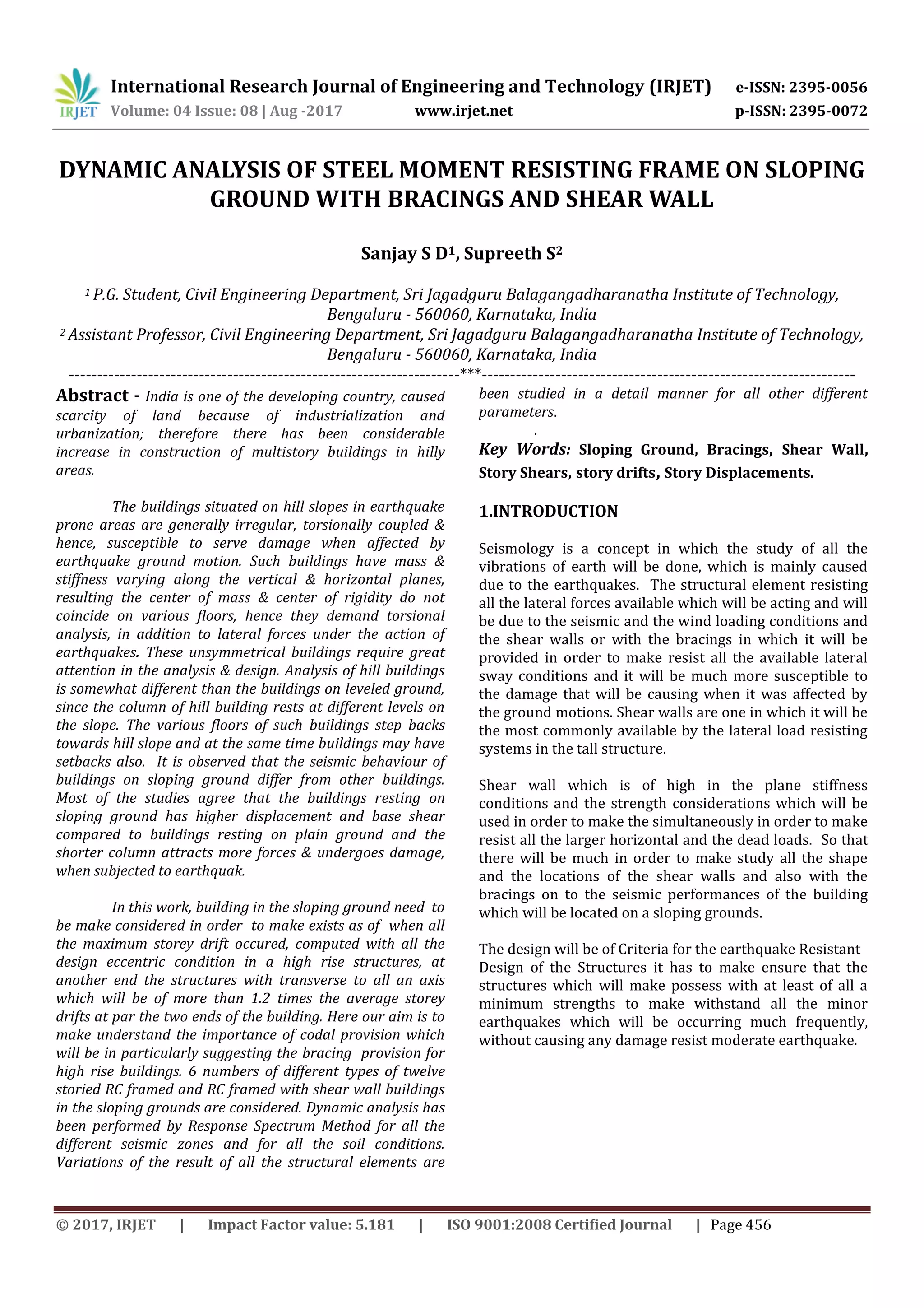 Dynamic Analysis of Steel Moment Resisting Frame on Sloping Ground with ...