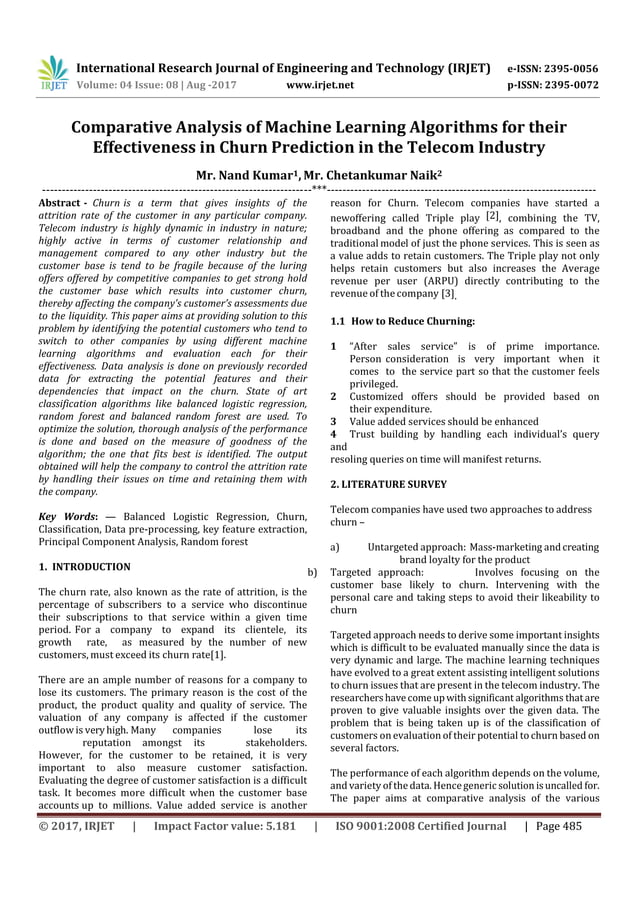 Comparative Analysis of Machine Learning Algorithms for their ...