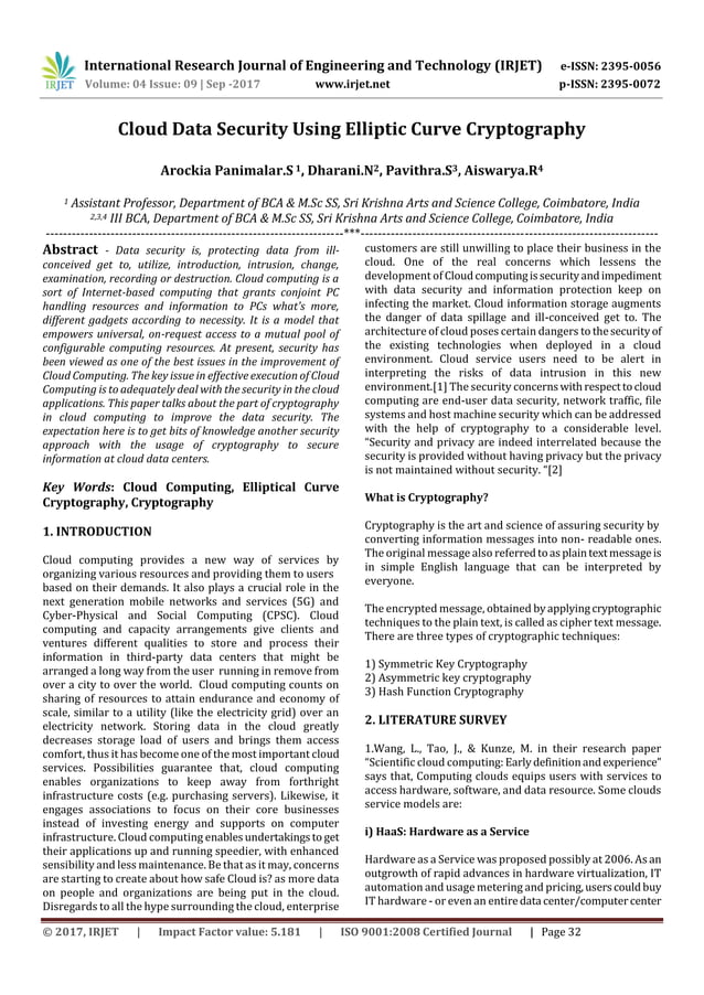 Cloud Data Security using Elliptic Curve Cryptography | PDF