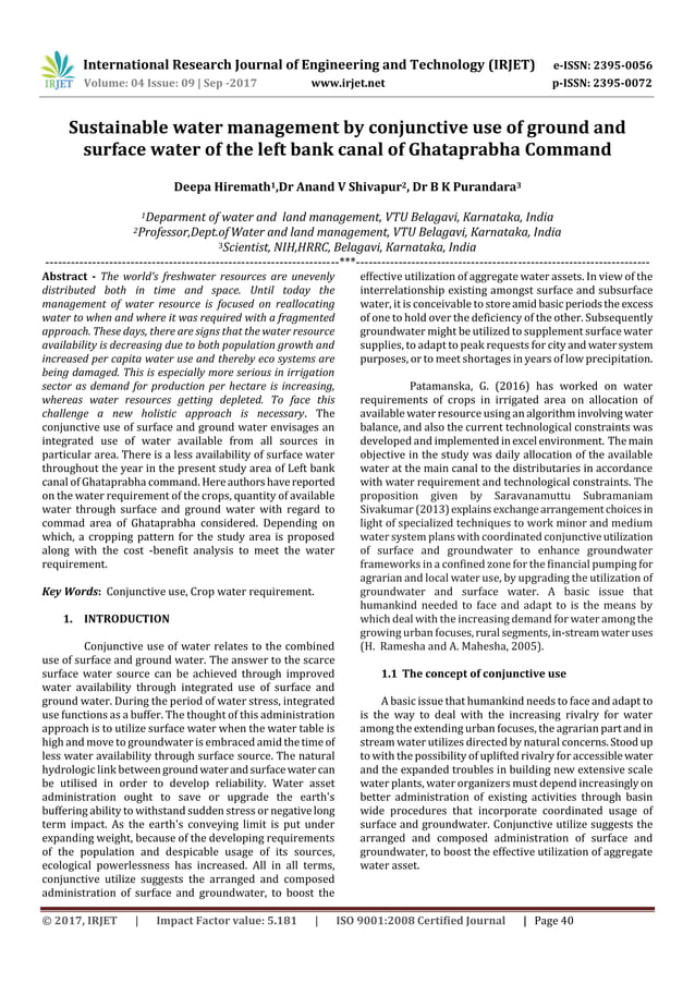 Sustainable Water Management by Conjunctive use of Ground and Surface Water of the Left Bank