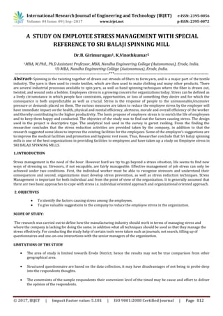 A Study on Employee Stress Management with Special Reference to Sri ...