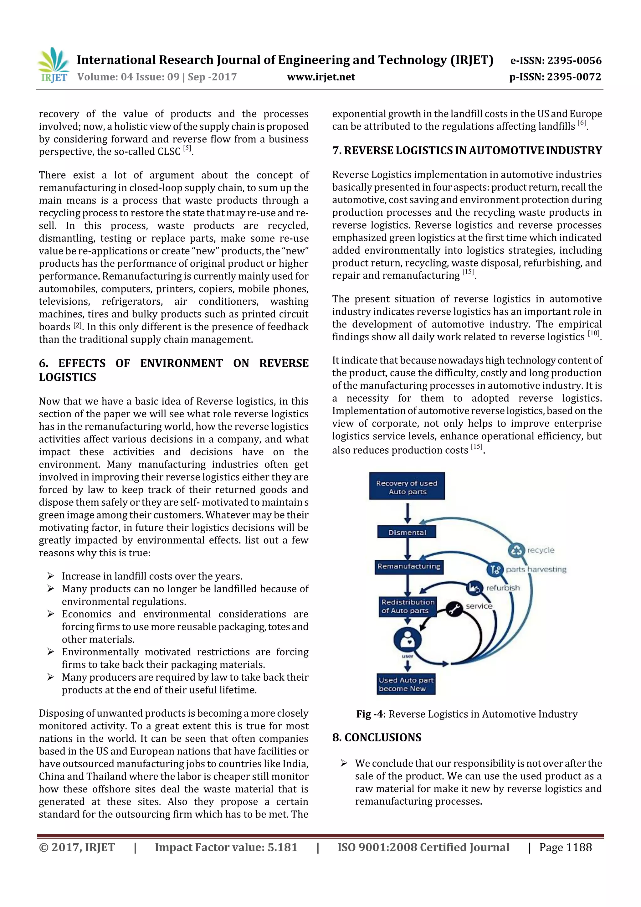 Reverse Logistics and Remanufacturing in Industry | PDF