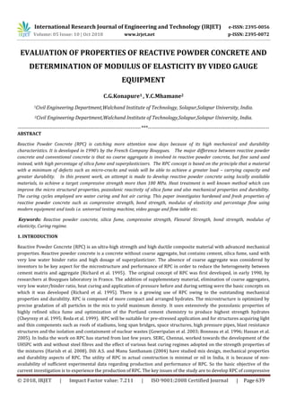 IRJET- Evaluation of Properties of Reactive Powder Concrete and Determination of Modulus of Elasticity by Video Gauge Equipment