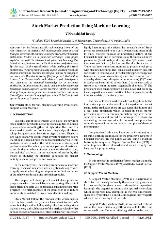 Irjet Stock Market Prediction Using Machine Learning