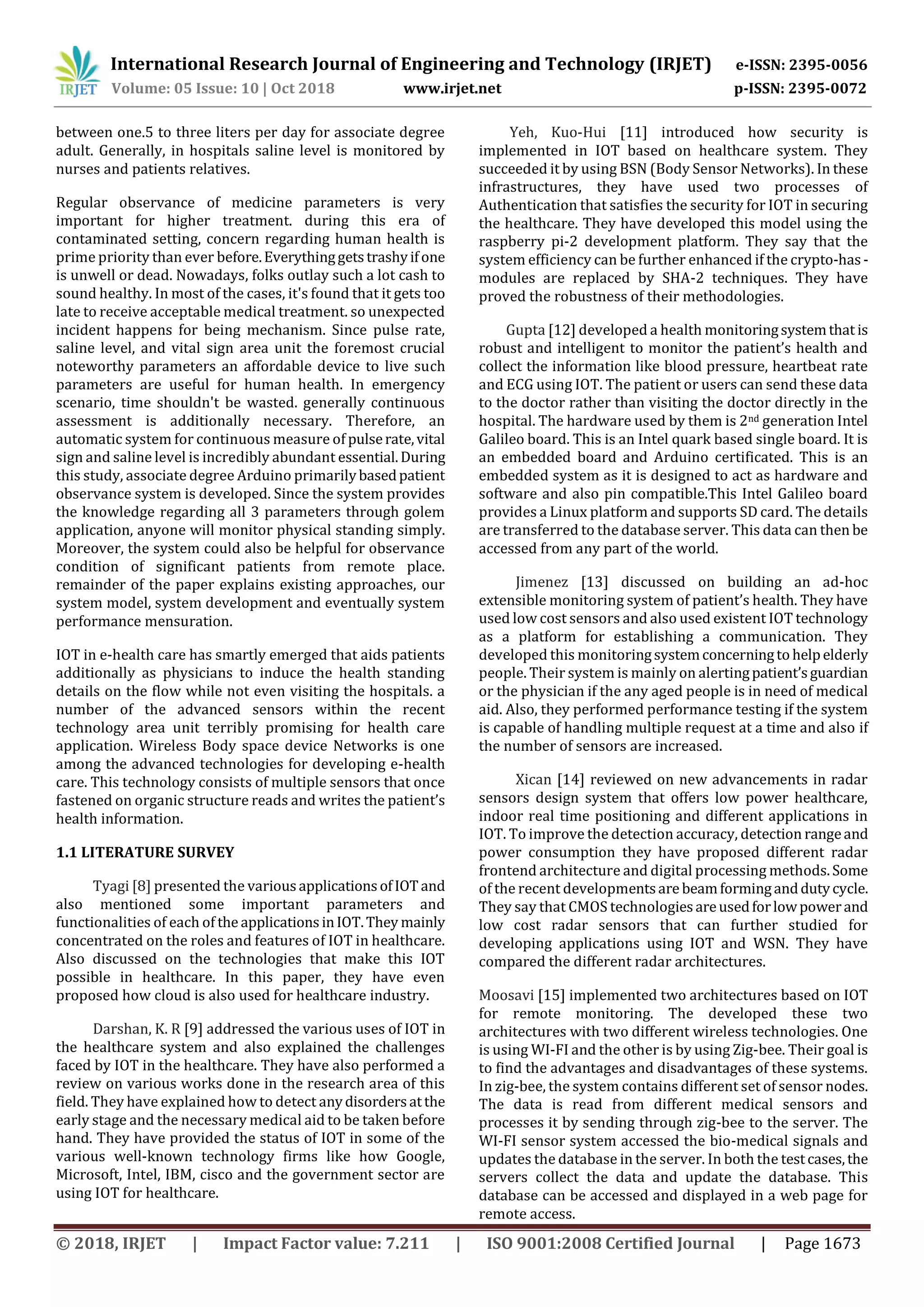 IRJET- Health Monitoring System using Arduino | PDF