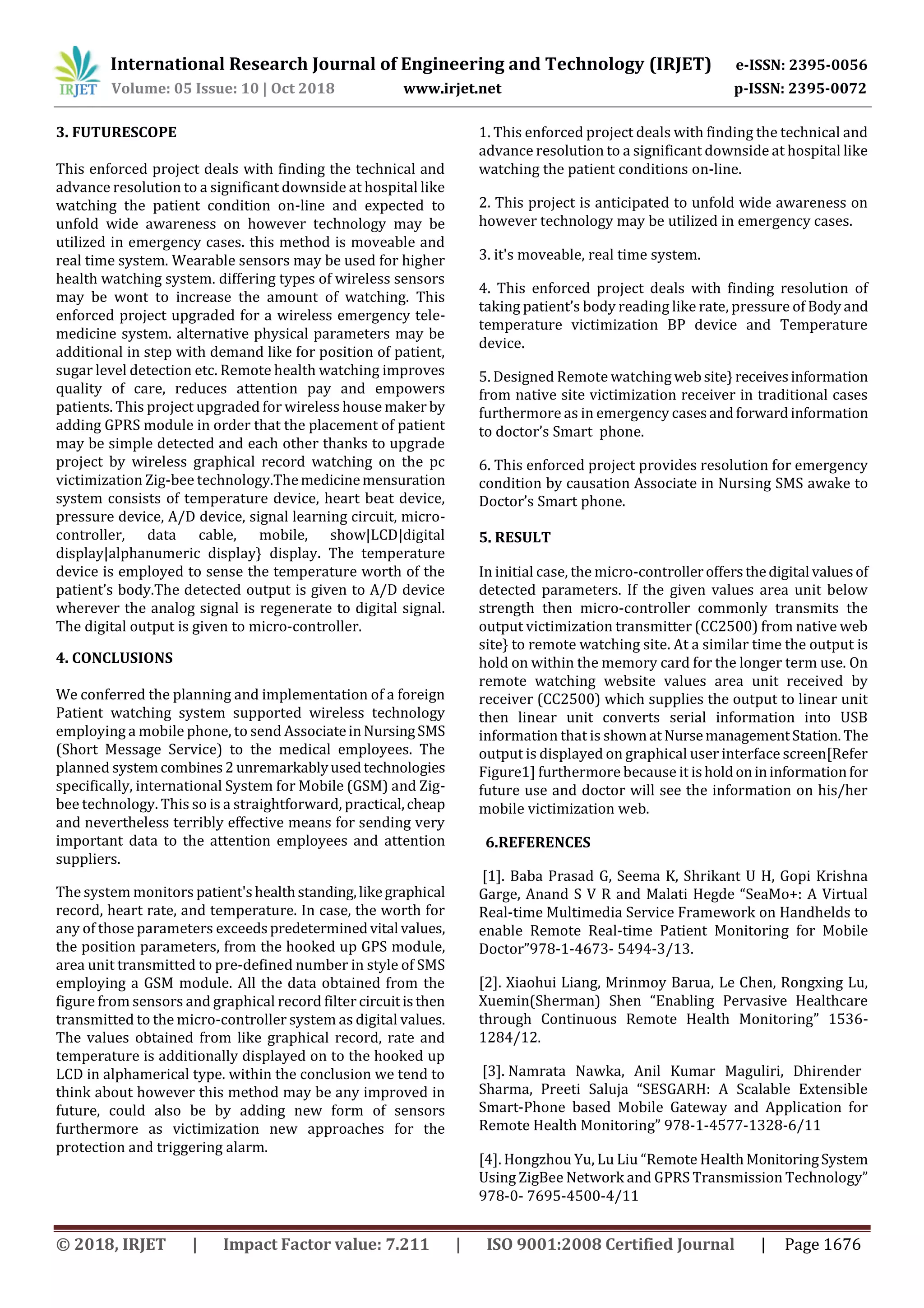IRJET- Health Monitoring System using Arduino | PDF