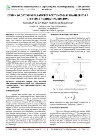 IRJET- Design of Optimum Parameters of Tuned Mass Damper for a G+8 ...