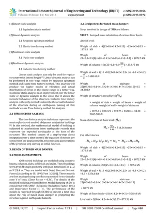 IRJET- Design of Optimum Parameters of Tuned Mass Damper for a G+8 ...