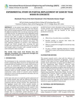 Experimental Study on Partial Replacement of Sand by Teak Wood in ...