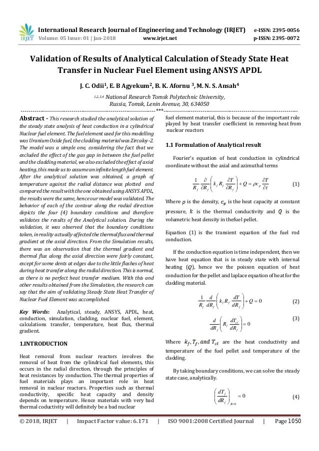 Validation Of Results Of Analytical Calculation Of Steady