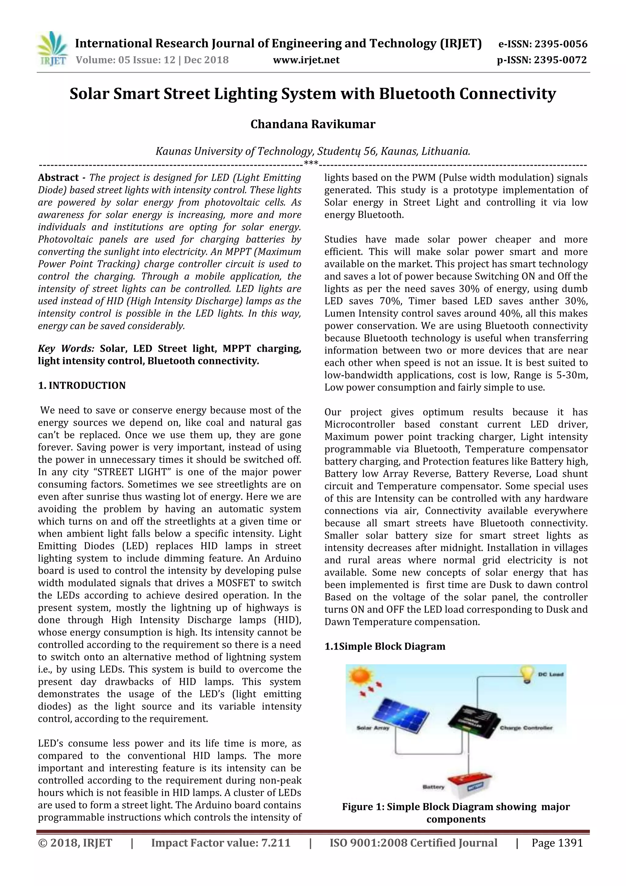 IRJET- Solar Smart Street Lighting System with Bluetooth Connectivity | PDF