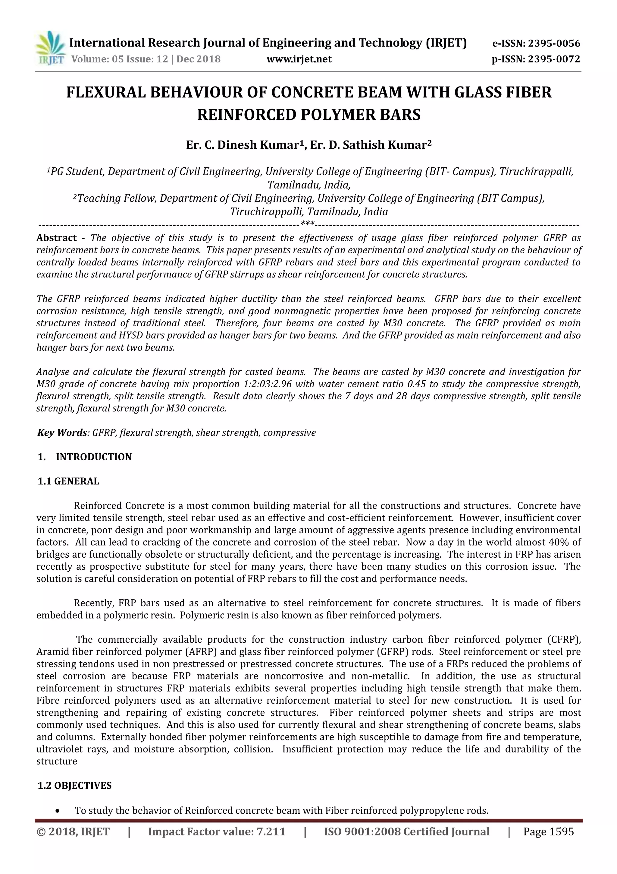 IRJET- Flexural Behaviour of Concrete Beam with Glass Fiber Reinforced ...