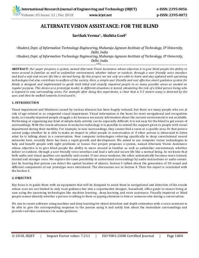 irjet alternate vision assistance for the blind assistance for the blind