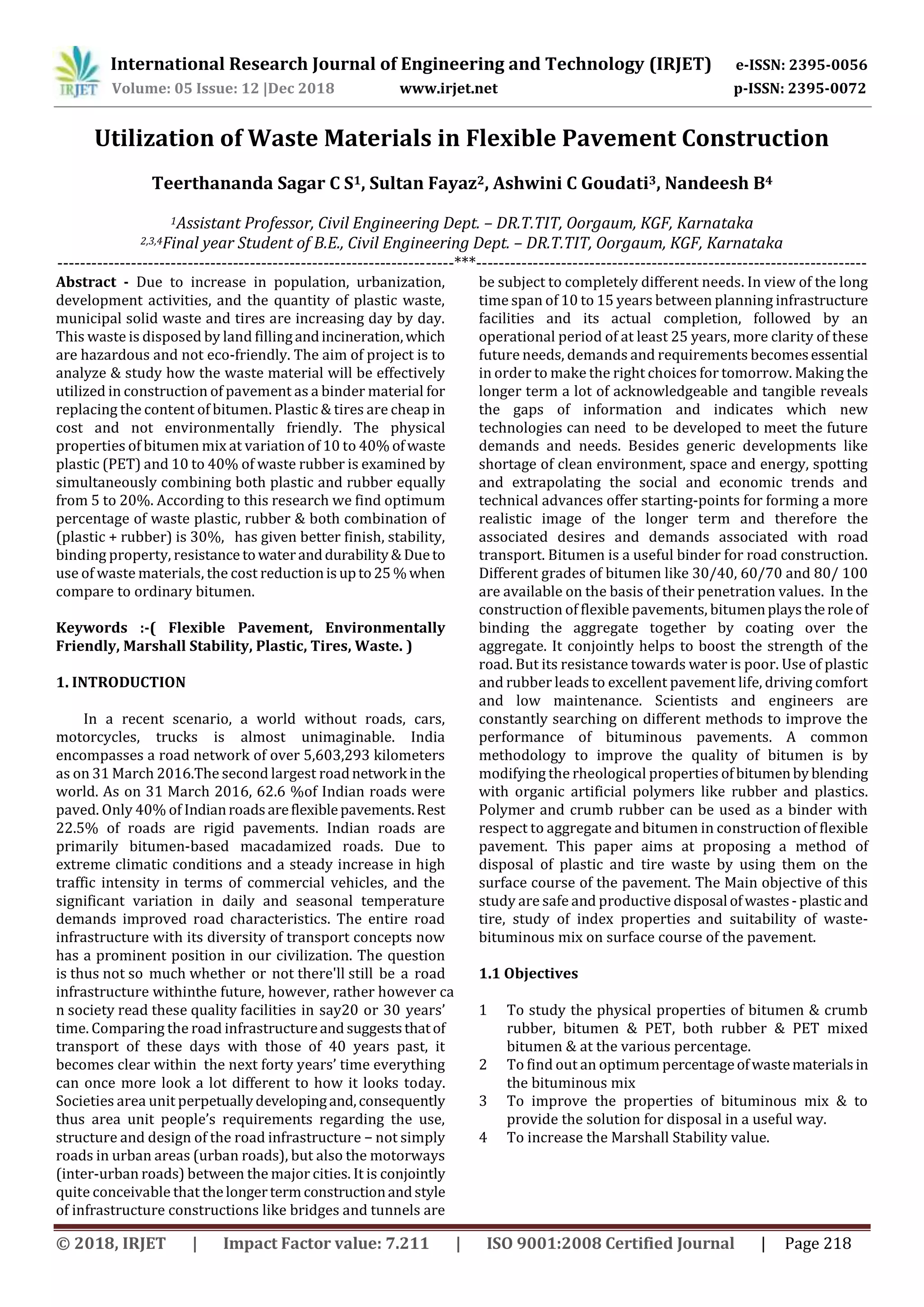IRJET- Utilization of Waste Materials in Flexible Pavement Construction ...