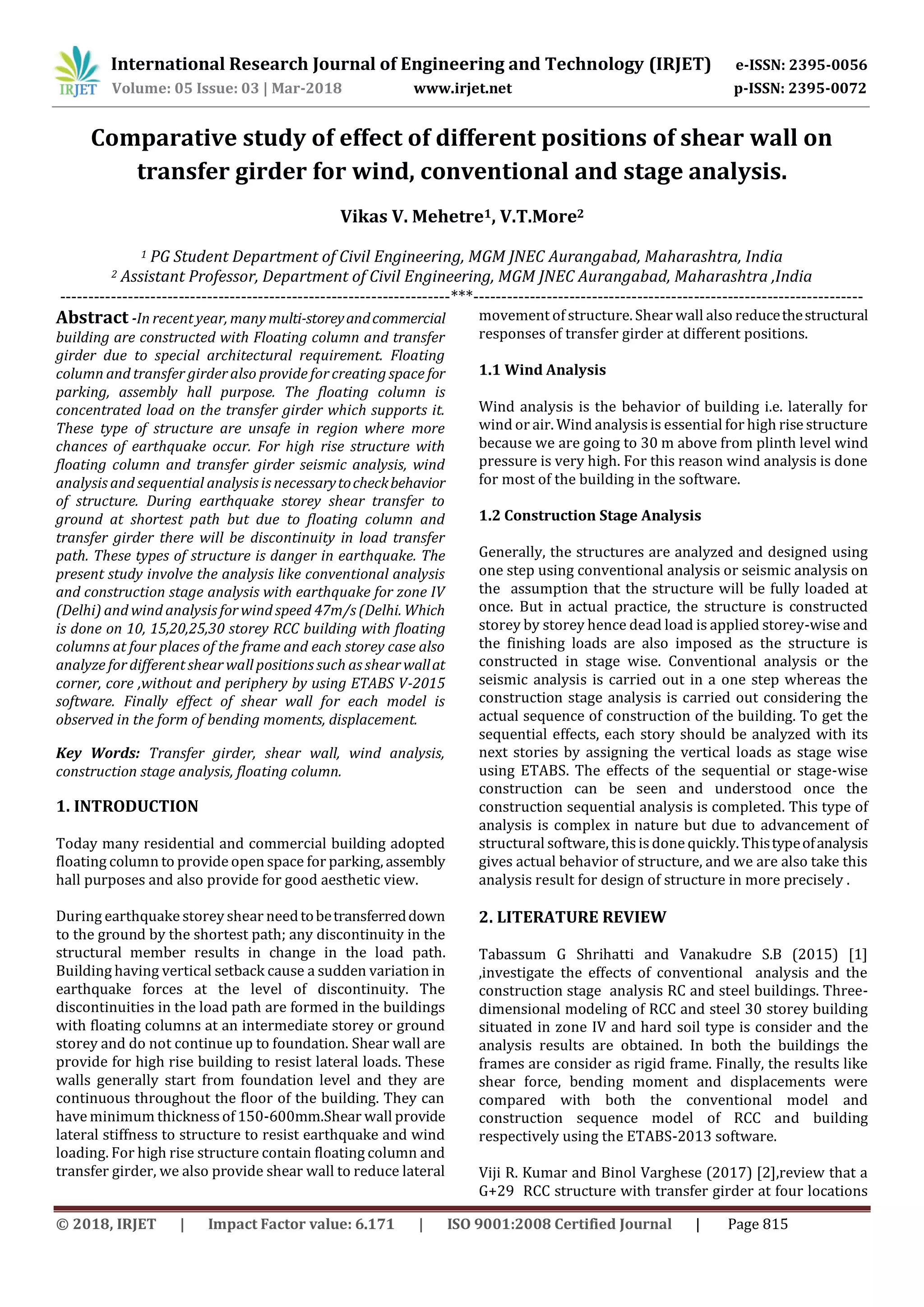 IRJET- Comparative Study of Effect of Different Positions of Shear Wall ...